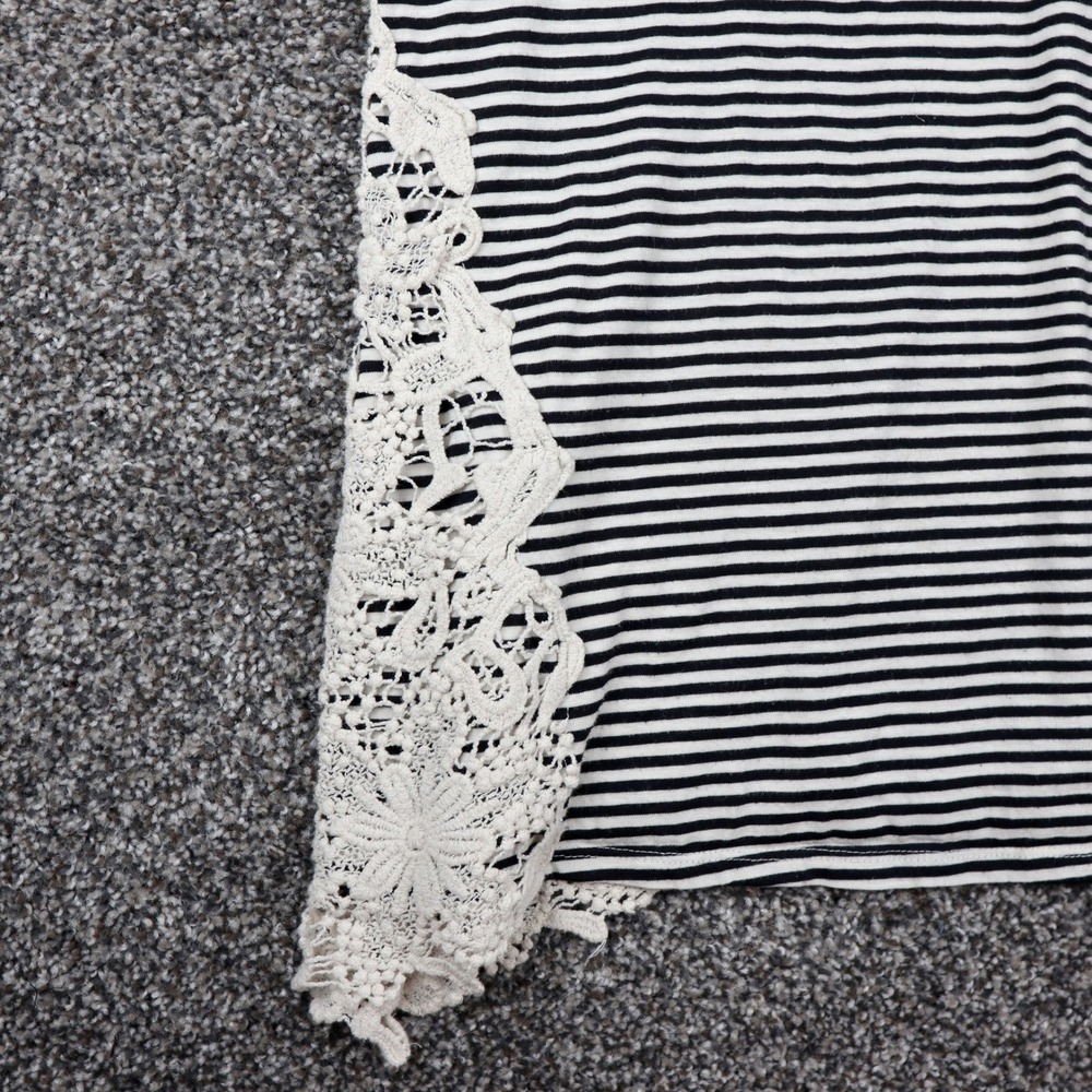 Adiva Womens 1X Striped Crochet Open Lace Short Sleeve Top Black & White VTG 00s - Picture 5 of 10